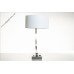 Brushed Nickel Single Table Lamp with USB Port, Outlet & White Hardback Shade – 26"