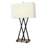 Double Table Lamp with USB Option – Brushed Nickel Finish with White Line Fabric Shade