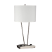 Double Table Lamp with 2 Outlets – Brushed Nickel with Off-White Fabric Shade