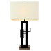 Double Table Lamp with USB Port – Brushed Nickel & Black Finish with White Fabric Shade (LOG10151)