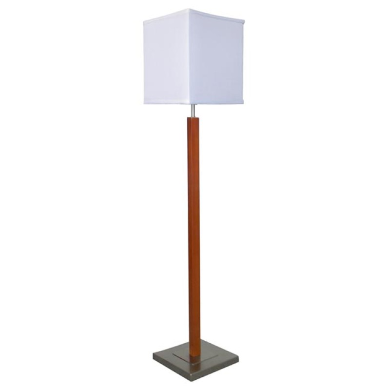 Wood Veneer & Brushed Nickel Floor Lamp with T/C Fabric Shade – 62" Standing Lamp | LOG660126