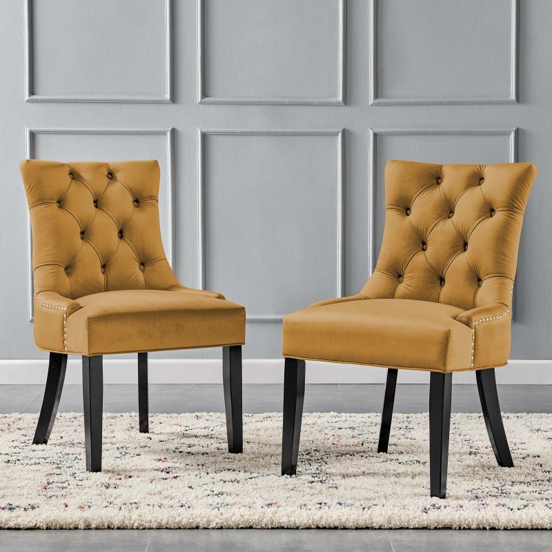 Regent Tufted Performance Velvet Dining Side Chairs - Set of 2 in Cognac