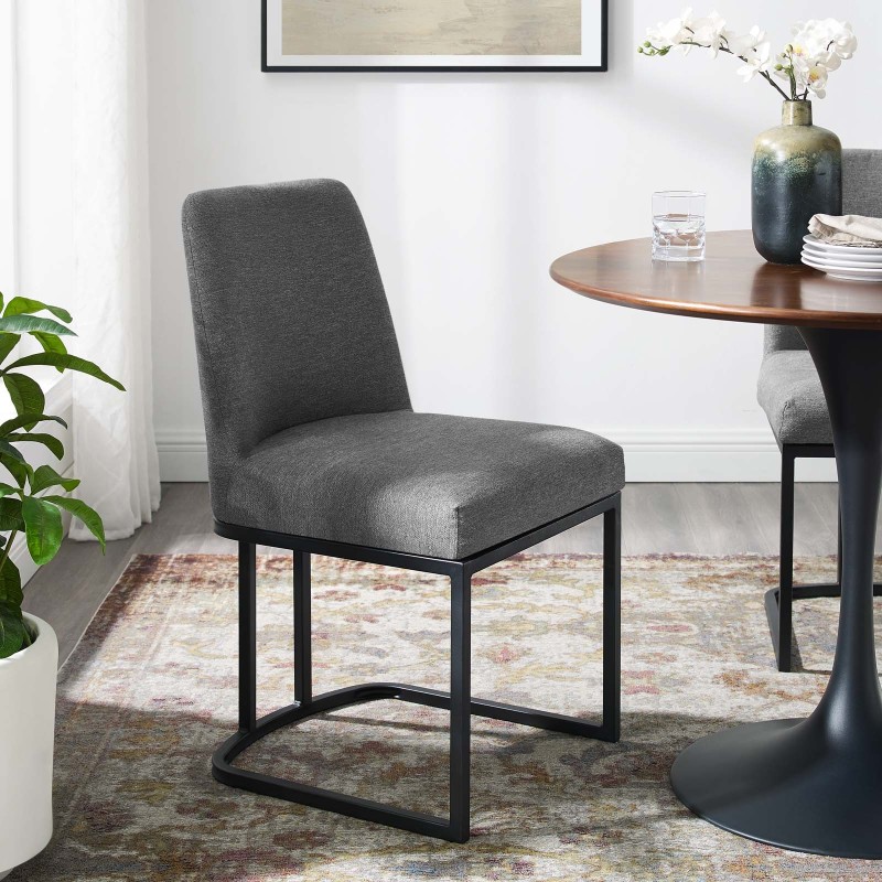 Amplify Sled Base Upholstered Fabric Dining Side Chair in Black Charcoal