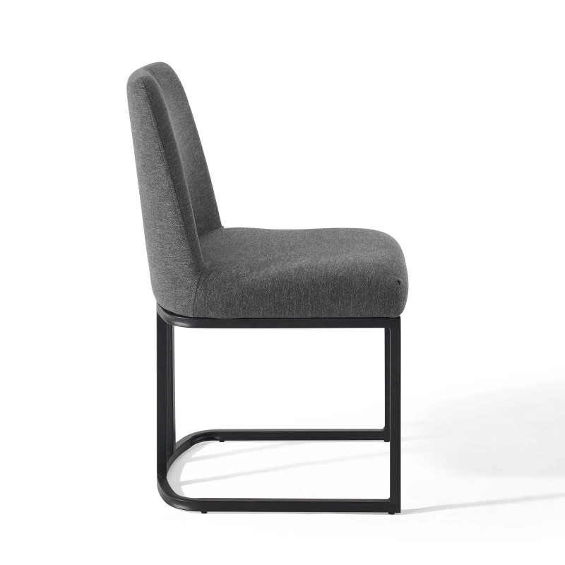 Amplify Sled Base Upholstered Fabric Dining Side Chair in Black Charcoal