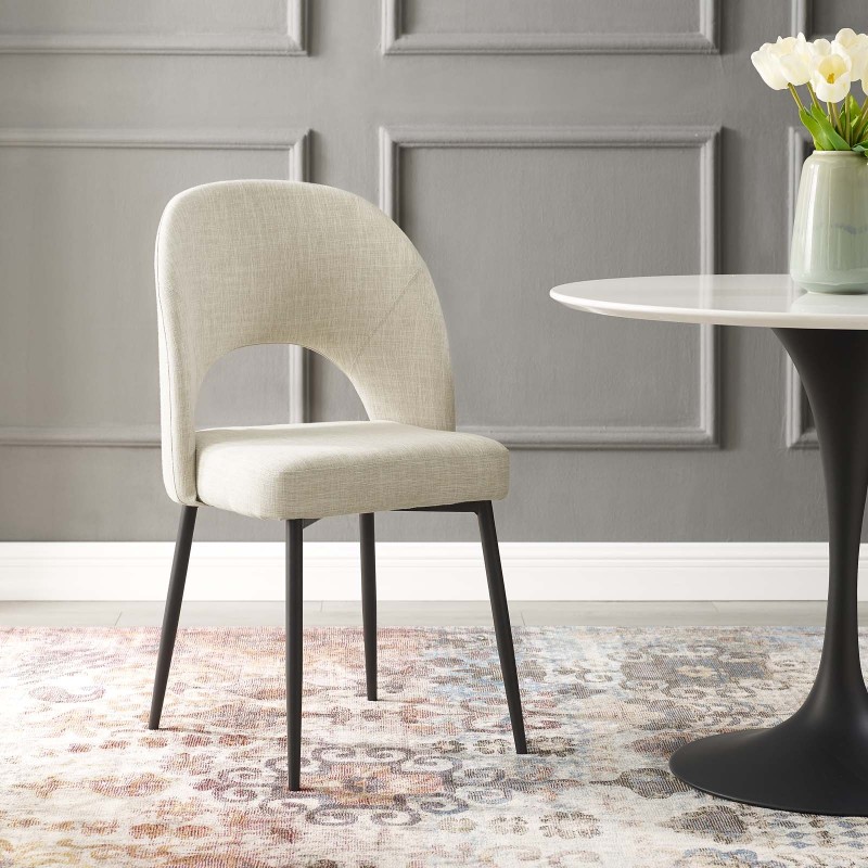 Rouse Upholstered Fabric Dining Side Chair in Black Beige