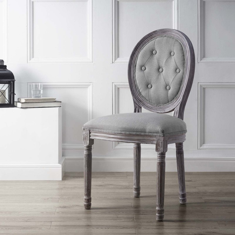 Arise Vintage French Upholstered Fabric Dining Side Chair in Light Gray