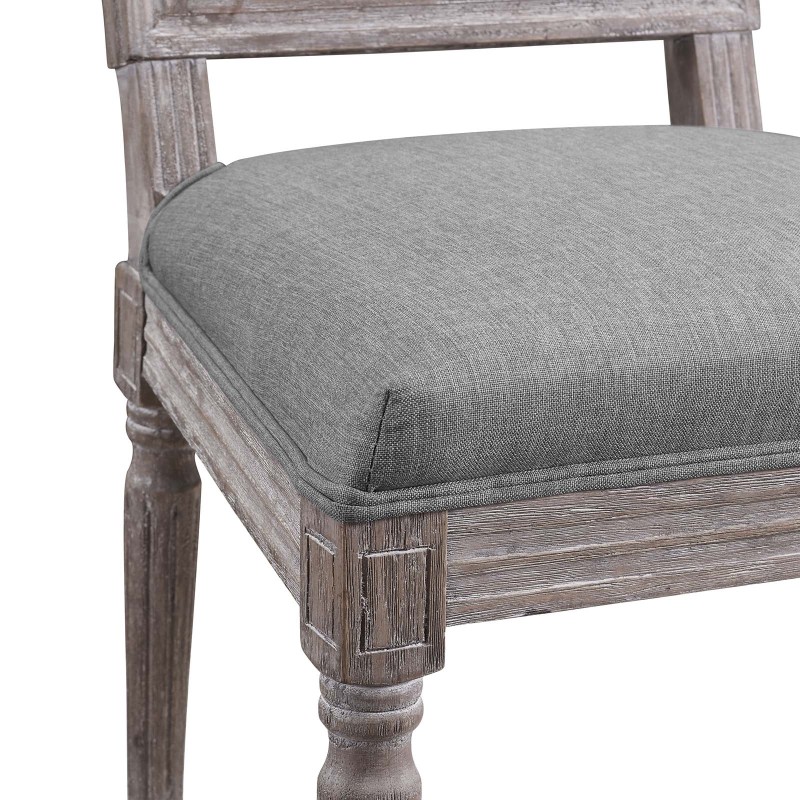 Court Vintage French Upholstered Fabric Dining Side Chair in Light Gray