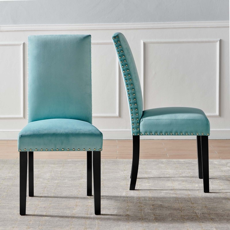 Parcel Performance Velvet Dining Side Chairs - Set of 2 in Mint