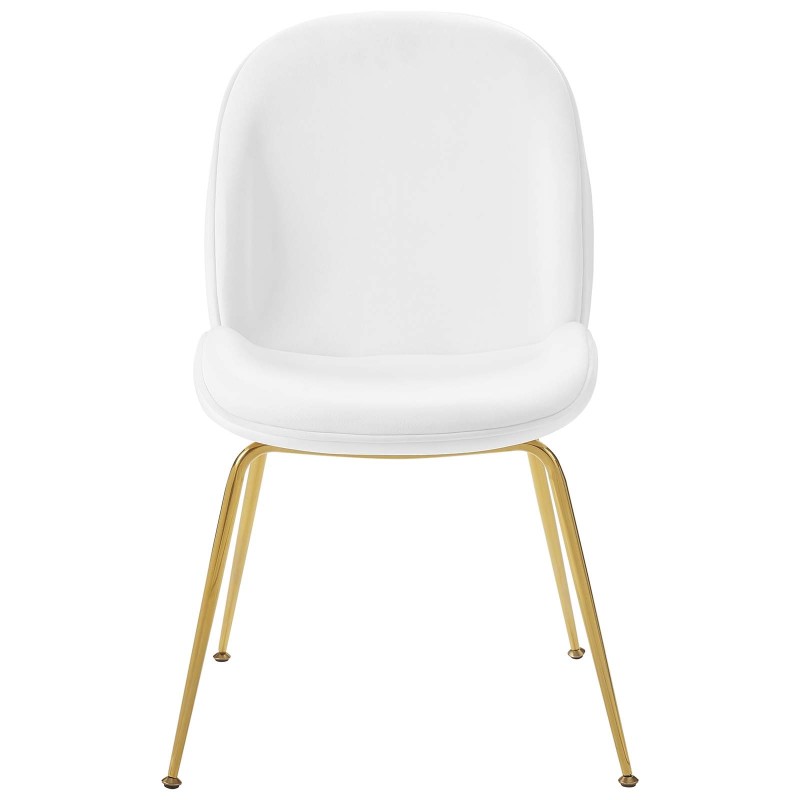 Scoop Gold Stainless Steel Leg Performance Velvet Dining Chair in White