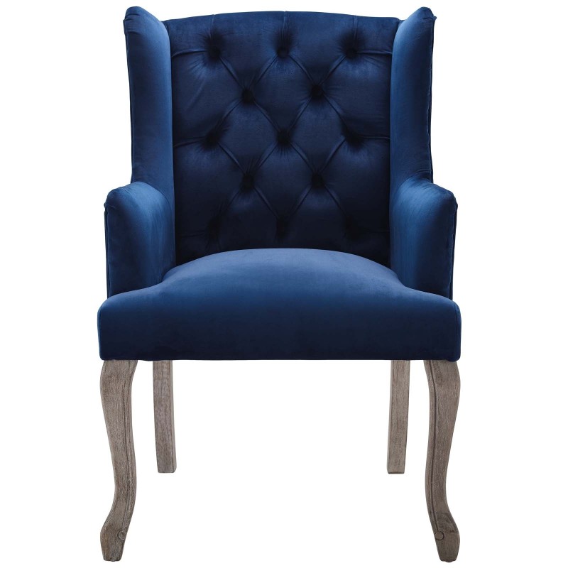 Realm French Vintage Dining Performance Velvet Armchair in Navy
