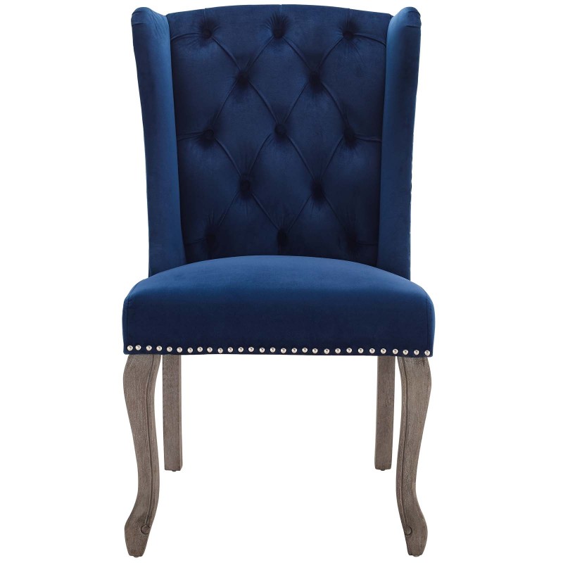 Apprise French Vintage Dining Performance Velvet Side Chair in Navy