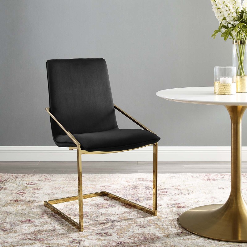 Pitch Performance Velvet Dining Armchair in Gold Black