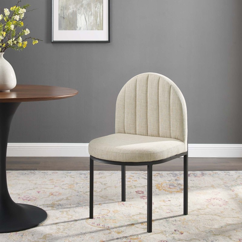 Isla Channel Tufted Upholstered Fabric Dining Side Chair in Black Beige