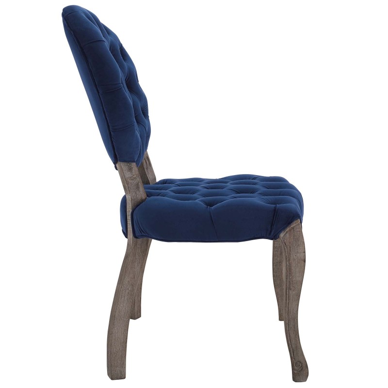 Exhibit French Vintage Dining Performance Velvet Side Chair in Navy