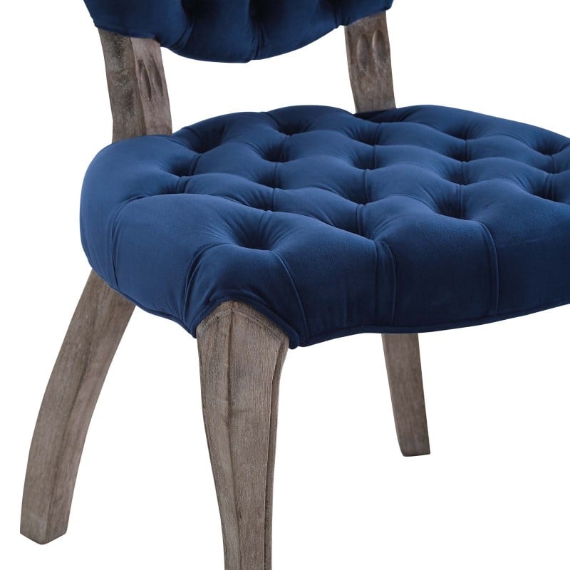 Exhibit French Vintage Dining Performance Velvet Side Chair in Navy