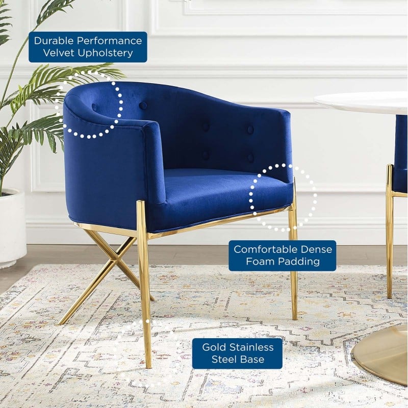 Savour Tufted Performance Velvet Accent Dining Armchair in Navy