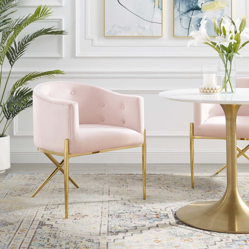 Savour Tufted Performance Velvet Accent Dining Armchair in Pink