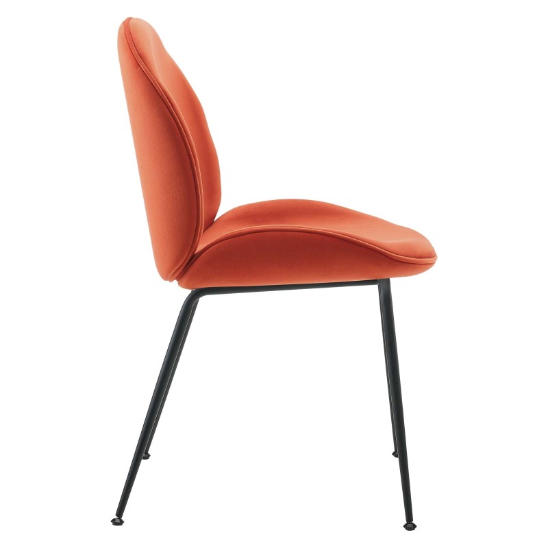 Scoop Black Powder Coated Steel Leg Performance Velvet Dining Chairs - Set of 2 in Orange