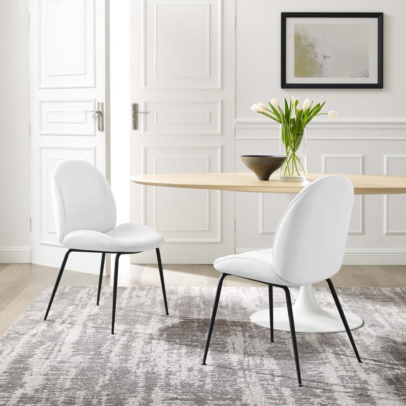 Scoop Black Powder Coated Steel Leg Performance Velvet Dining Chairs - Set of 2 in White
