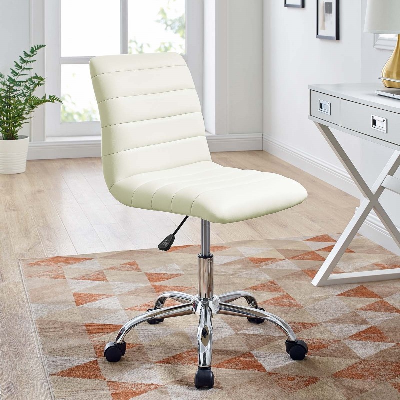 Armless Mid Back Vinyl Office Chair in White