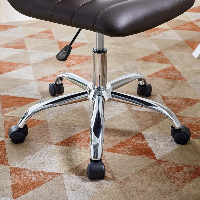 Armless Mid Back Vinyl Office Chair in Brown