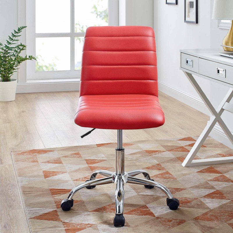 Armless Mid Back Vinyl Office Chair in Red