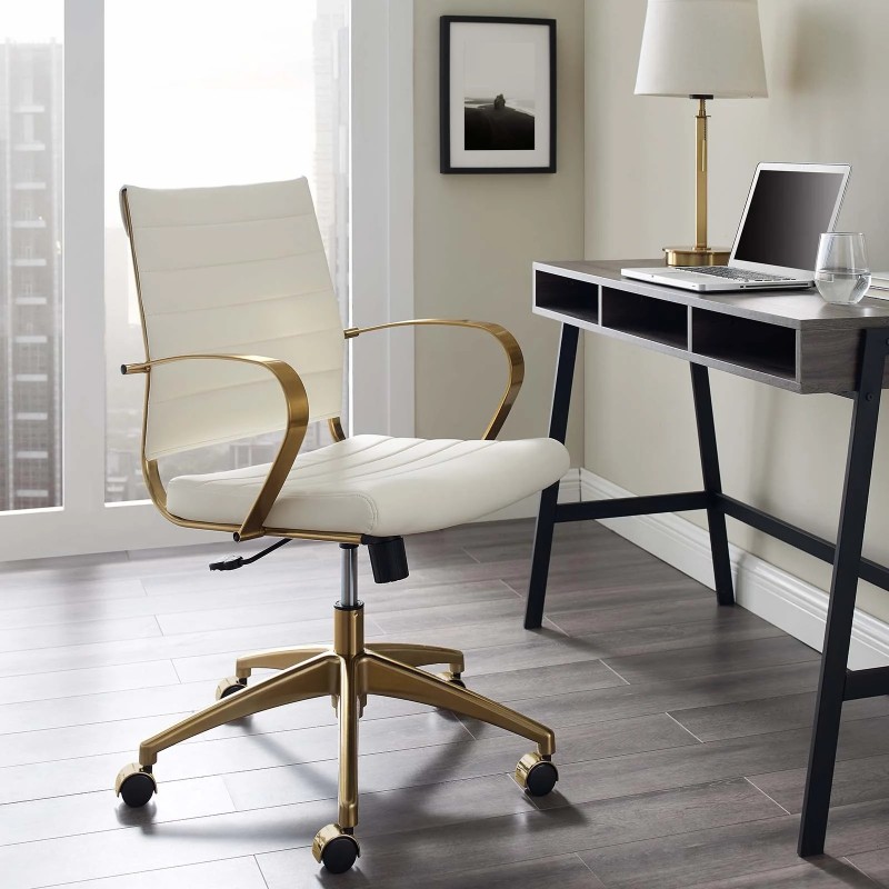 Gold Stainless Steel Midback Office Chair in Gold White