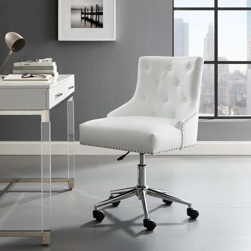 Regent Tufted Button Swivel Faux Leather Office Chair in White