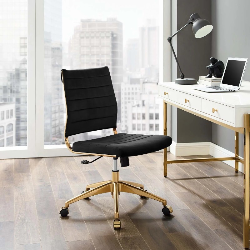 Armless Mid Back Performance Velvet Office Chair in Black