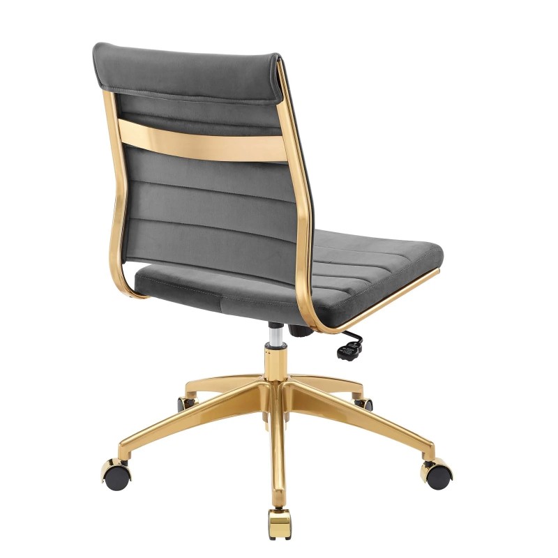 Armless Mid Back Performance Velvet Office Chair in Gray