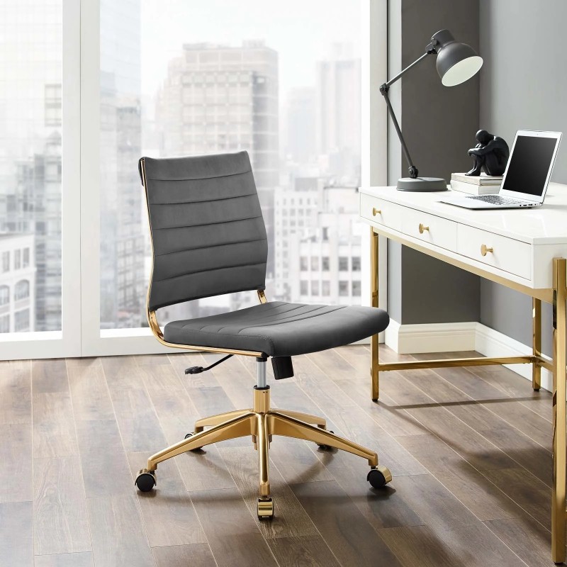 Armless Mid Back Performance Velvet Office Chair in Gray
