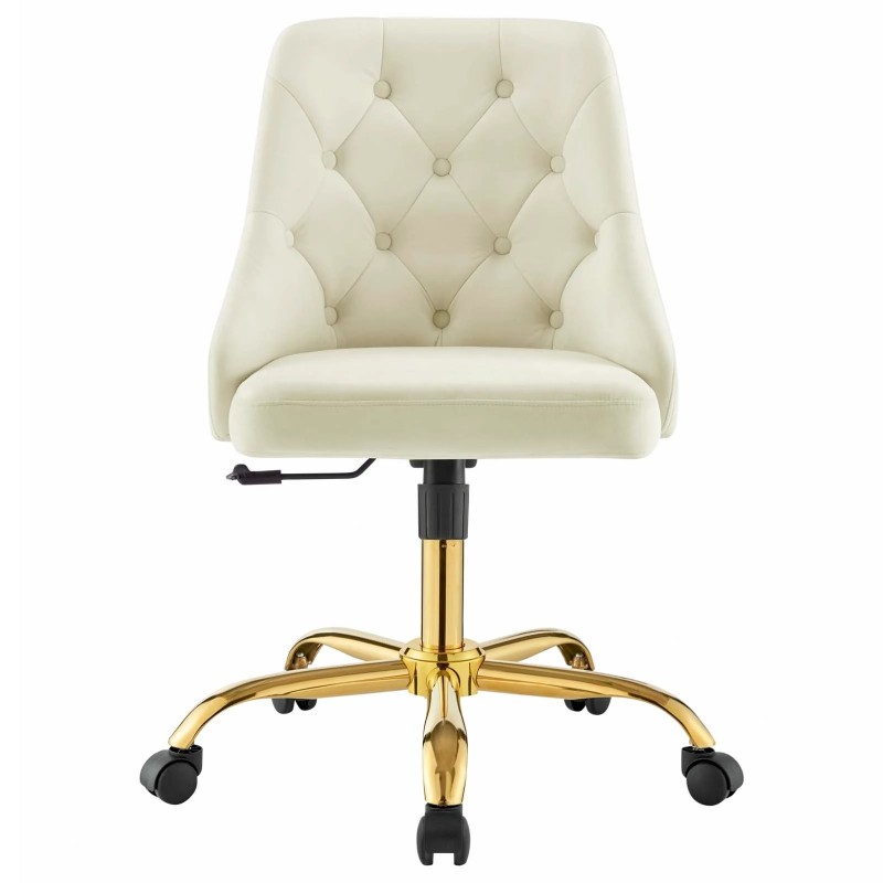 Distinct Tufted Swivel Performance Velvet Office Chair in Gold Ivory