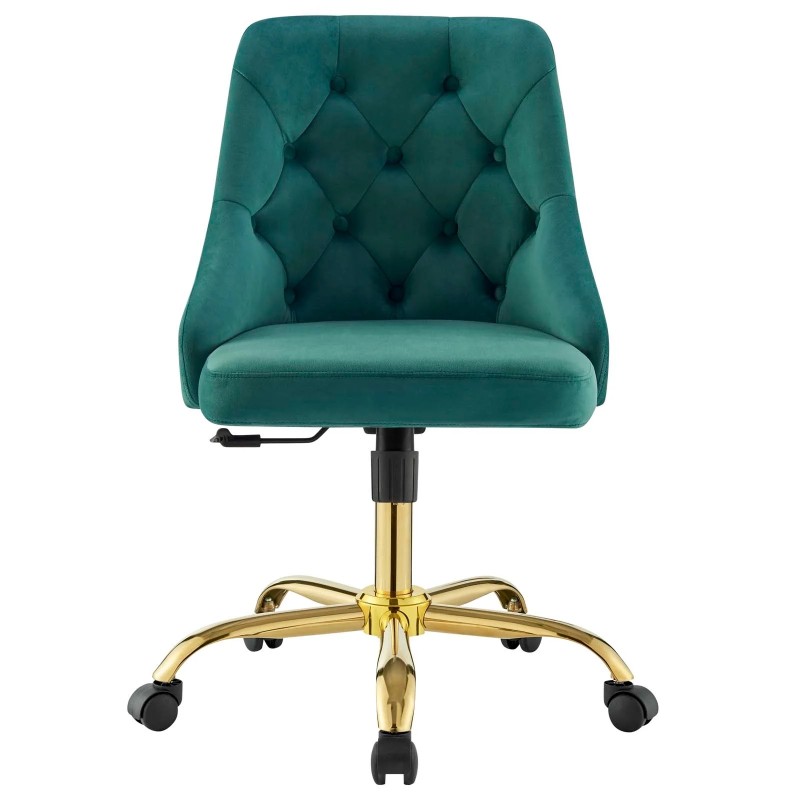 Distinct Tufted Swivel Performance Velvet Office Chair in Gold Teal