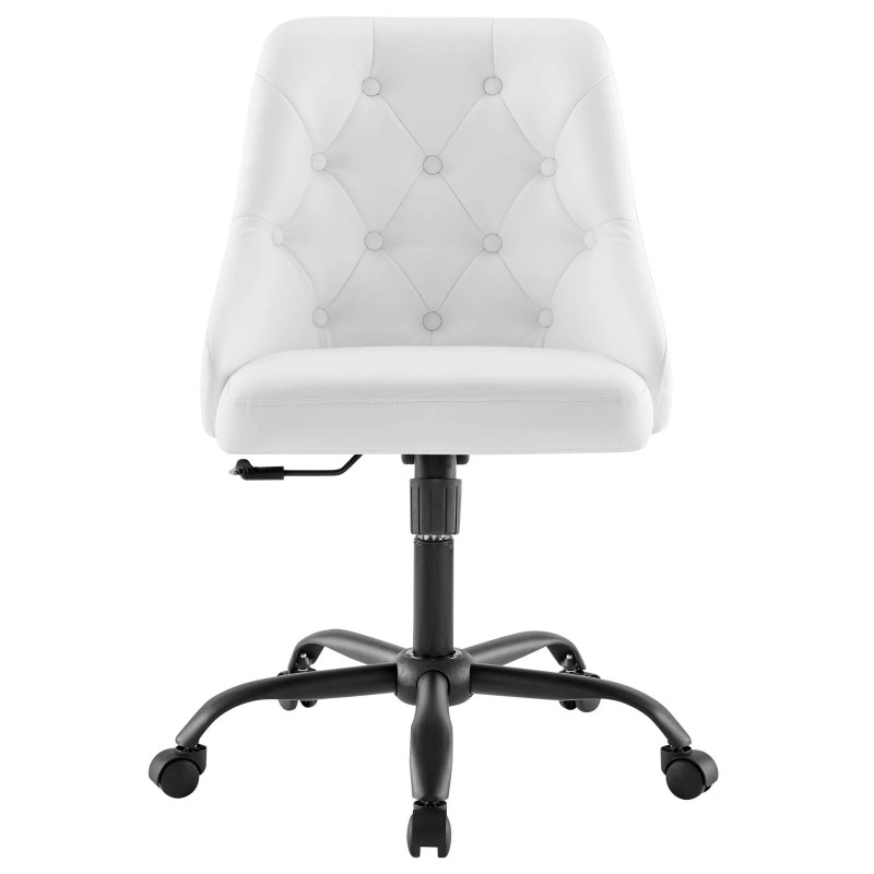 Distinct Tufted Swivel Vegan Leather Office Chair in Black White