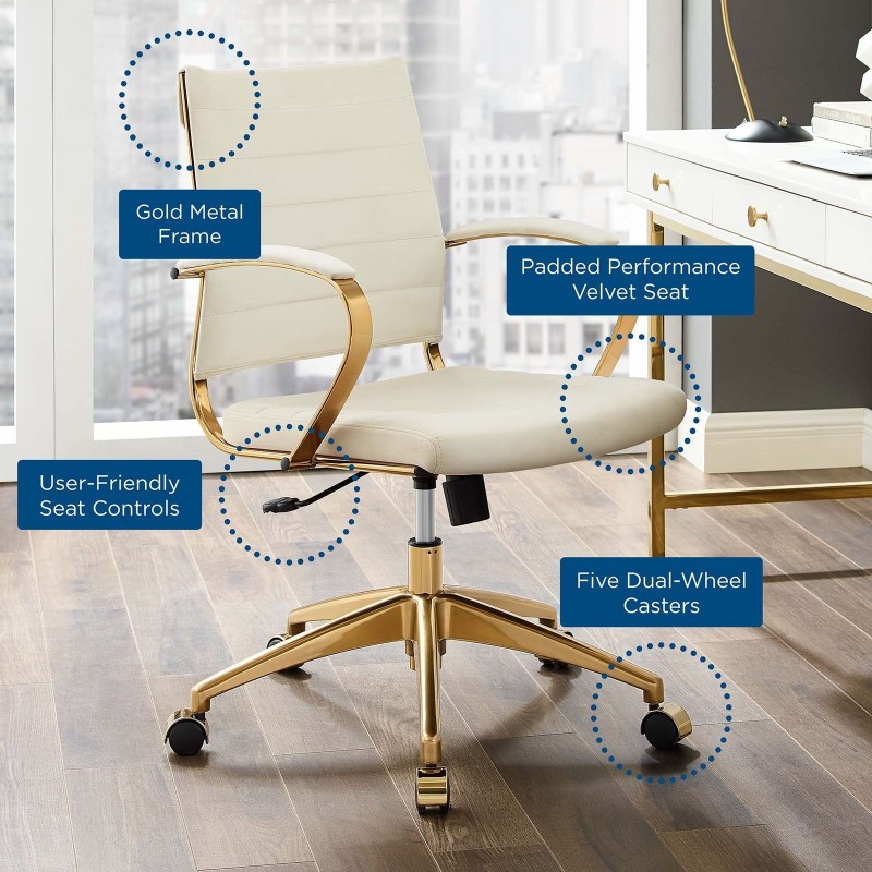 Mid Back Performance Velvet Office Chair in Ivory
