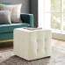 Contour Tufted Cube Performance Velvet Ottoman in Ivory