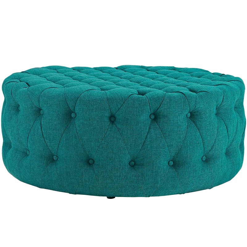 Amour Upholstered Fabric Ottoman in Teal