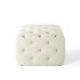 Amour Tufted Button Square Performance Velvet Ottoman in Ivory