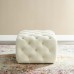Amour Tufted Button Square Performance Velvet Ottoman in Ivory