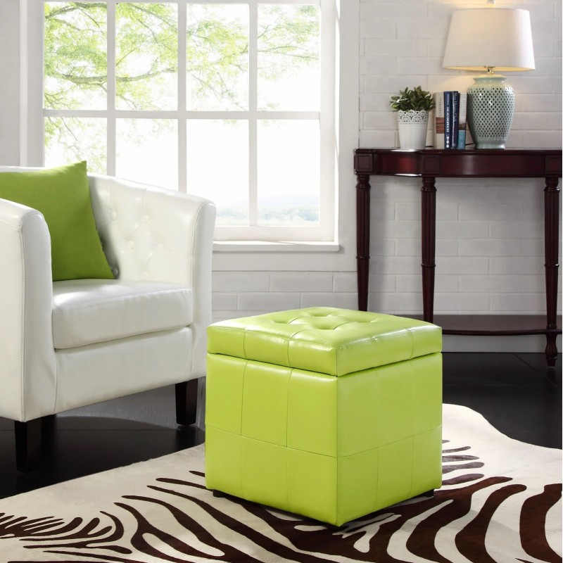 Volt Storage Upholstered Vinyl Ottoman in Light Green