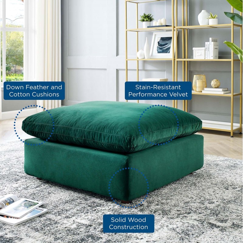 Commix Down Filled Overstuffed Performance Velvet Ottoman in Green