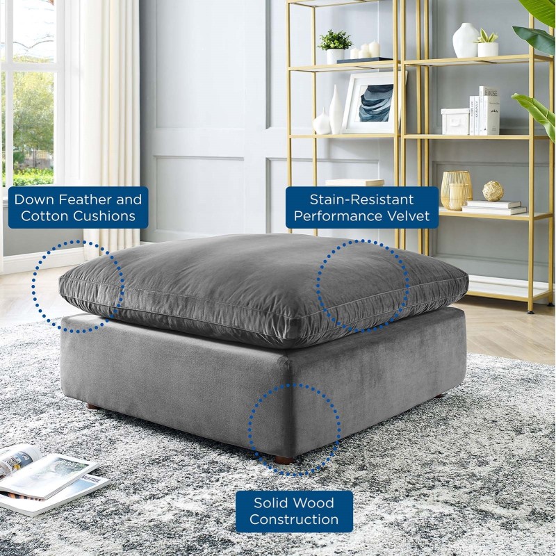 Commix Down Filled Overstuffed Performance Velvet Ottoman in Gray
