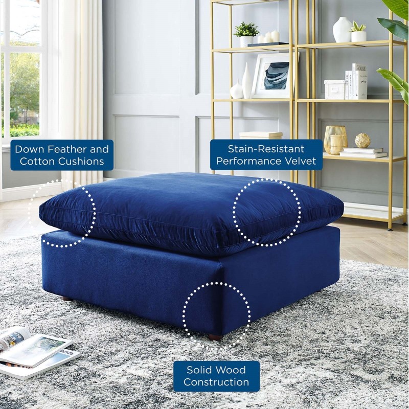 Commix Down Filled Overstuffed Performance Velvet Ottoman in Navy