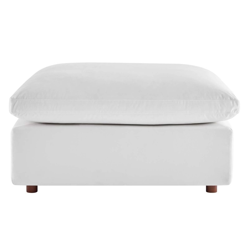 Commix Down Filled Overstuffed Performance Velvet Ottoman in White