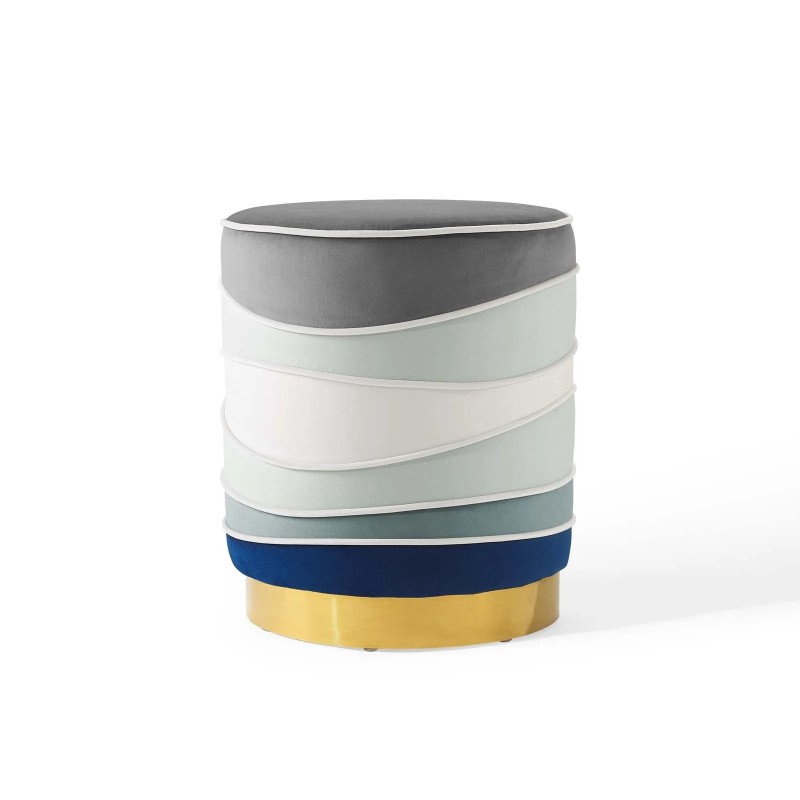 Ribbon Round Performance Velvet Ottoman in Multicolored