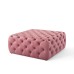Amour Tufted Button Large Square Performance Velvet Ottoman in Dusty Rose