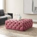 Amour Tufted Button Large Square Performance Velvet Ottoman in Dusty Rose