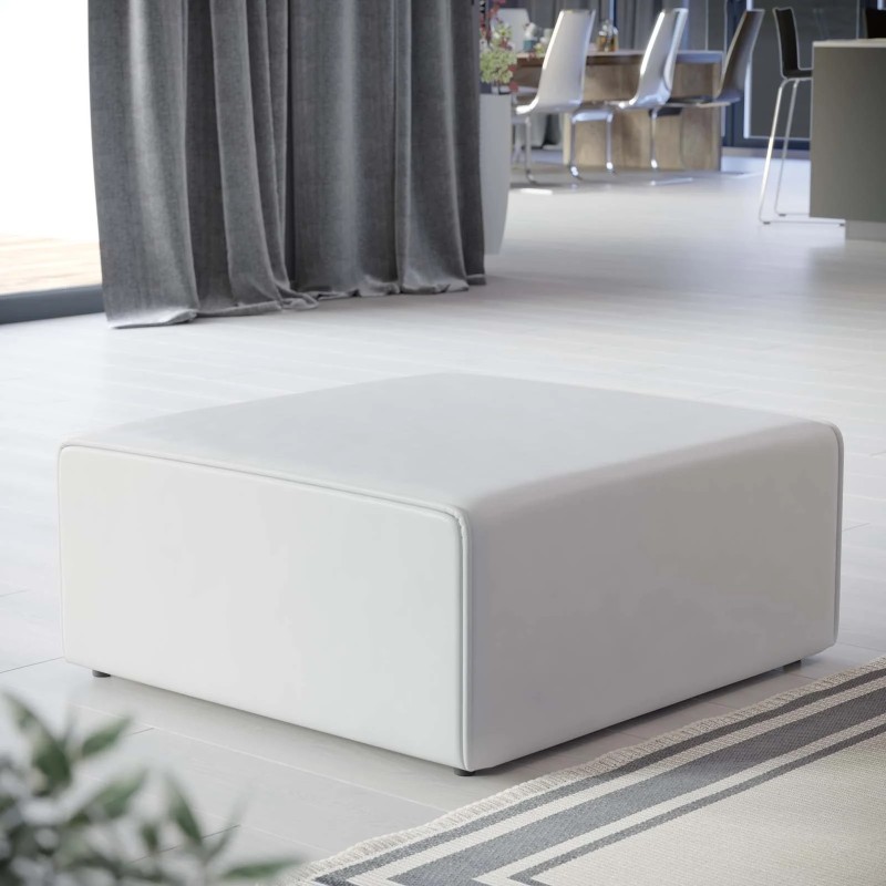 Mingle Vegan Leather Ottoman in White