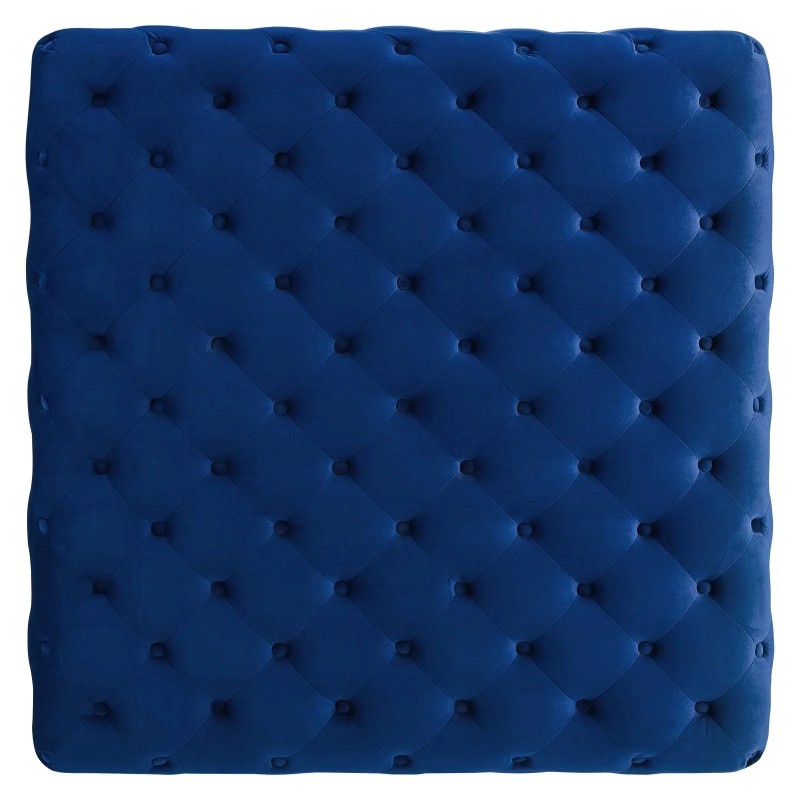 Ensconce Tufted Performance Velvet Square Ottoman in Navy