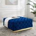 Ensconce Tufted Performance Velvet Square Ottoman in Navy